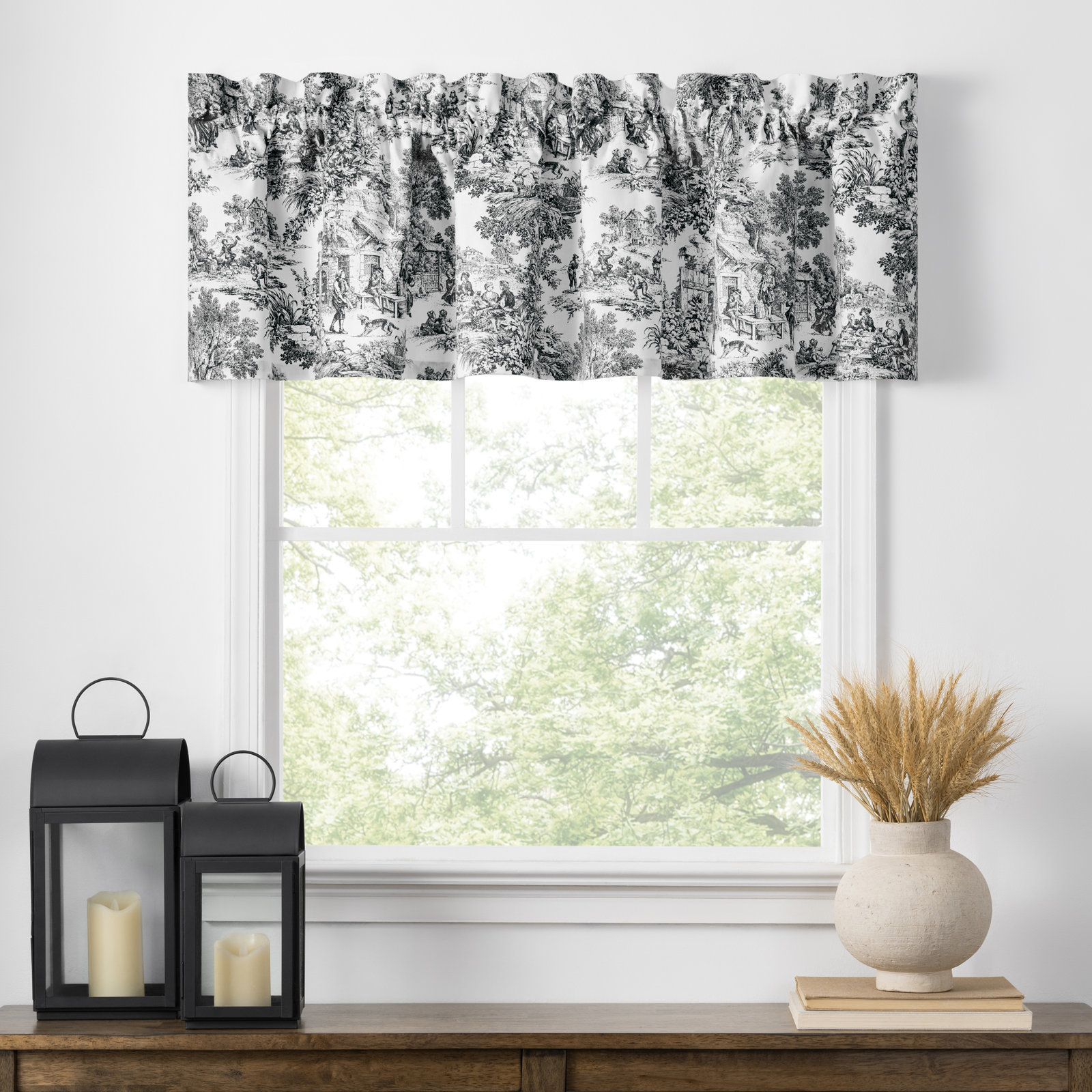 Amelie Toile Cotton Window Valance, Black
