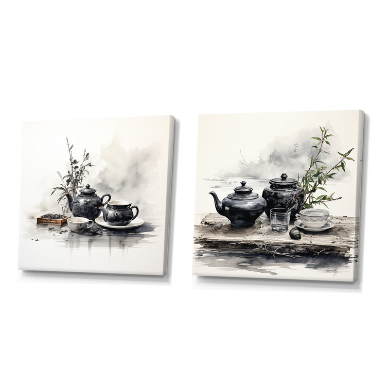 Ensemble de 2 décorations murales noires et blanches Boho, Toile tendue, H 36 po x l 73 po x P 1,5 po