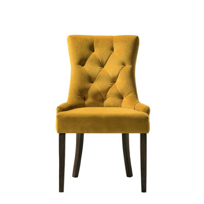Of 2 Yellow Velvet & Side Seats - Upholstered Design, Graceful Back Feature, Stylish Nailhead Trim Border, Robust Construction Quality Chairs Soft Upholstery, Elegant Back, Fashionable Trim, Structure