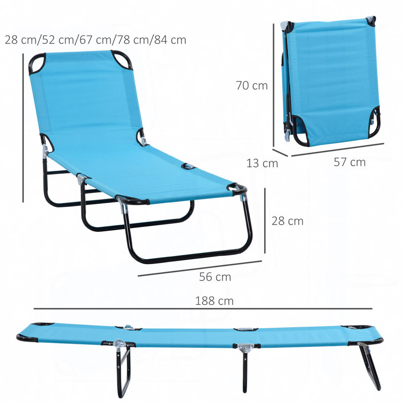 Folding Chaise Lounge Pool Chairs, Outdoor Sun Tanning Chairs With 5-Level Reclining Back, Steel Frame For Beach, Yard, Patio