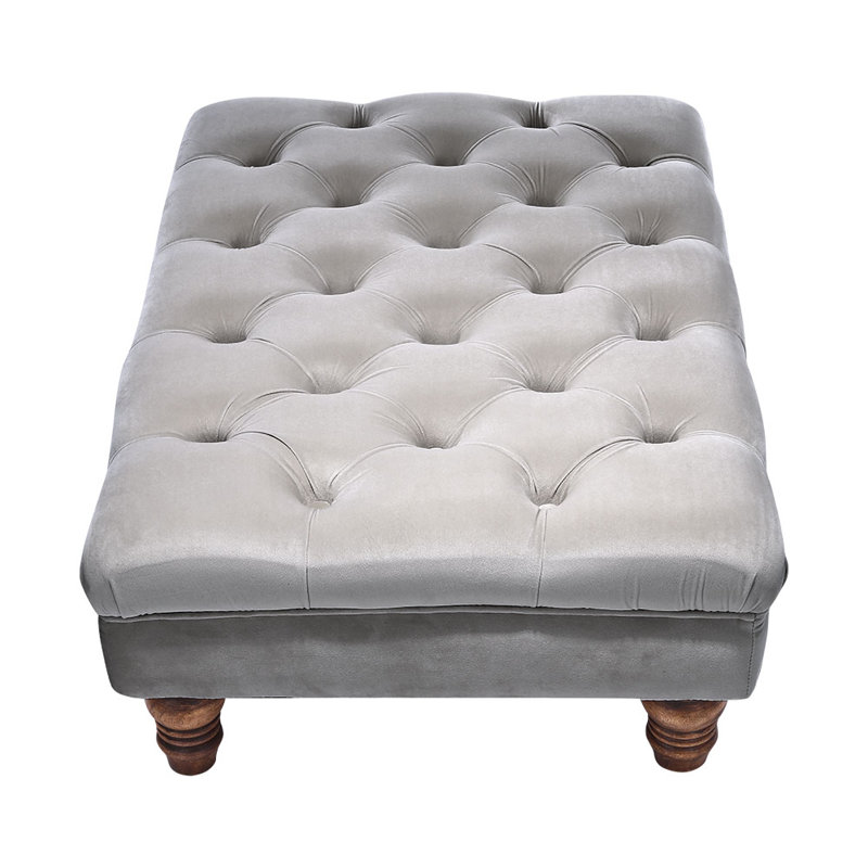 90 cm W Velvet Tufted Rectangle Ottoman, Grey