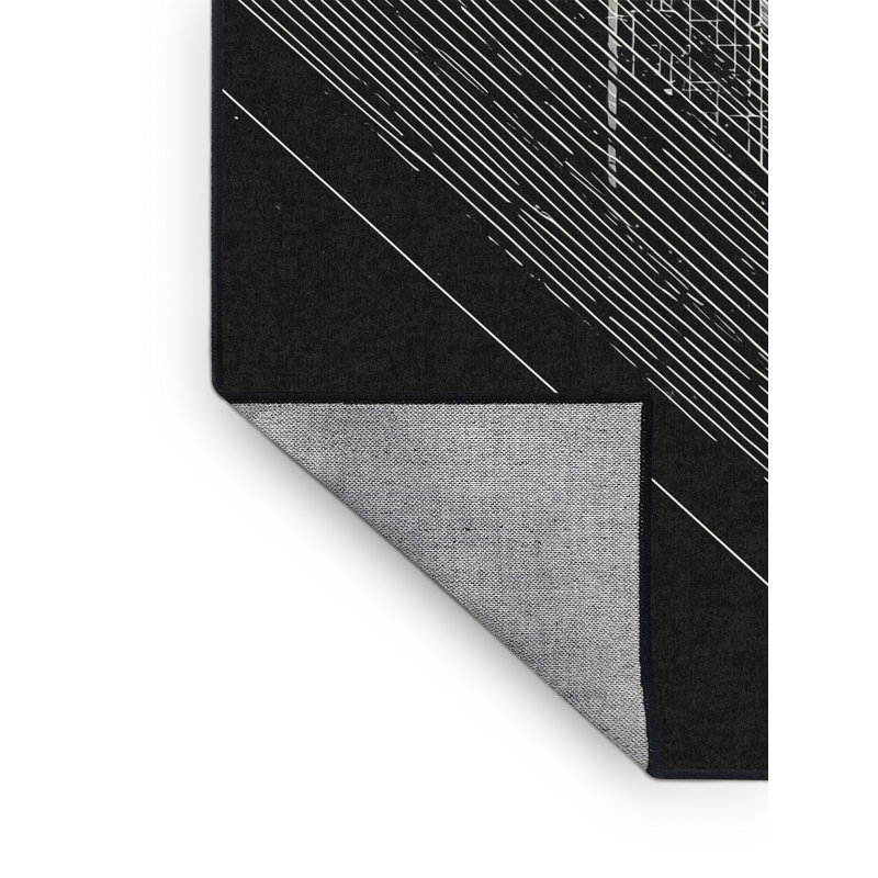 Machine Washable Cities & Countries Chicago Skyline Modern & Contemporary Geometric Rug in Brown – Black Binding, 5x8