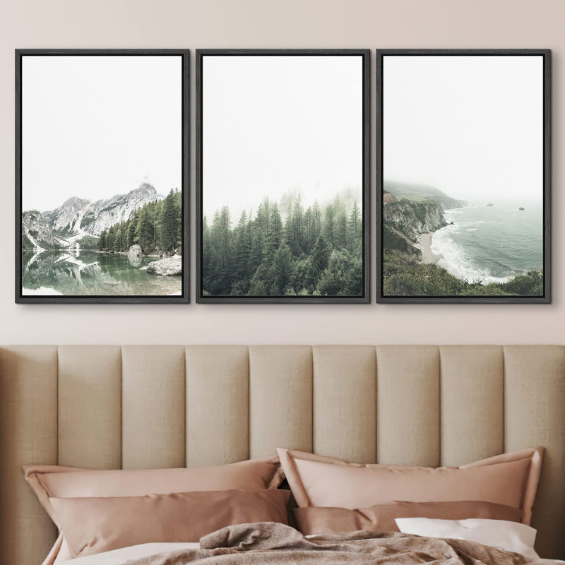 " Mountain Forest Range Ocean Landscapes Nature Wilderness Photography Modern Art Decor " 3 - Pieces, Noir