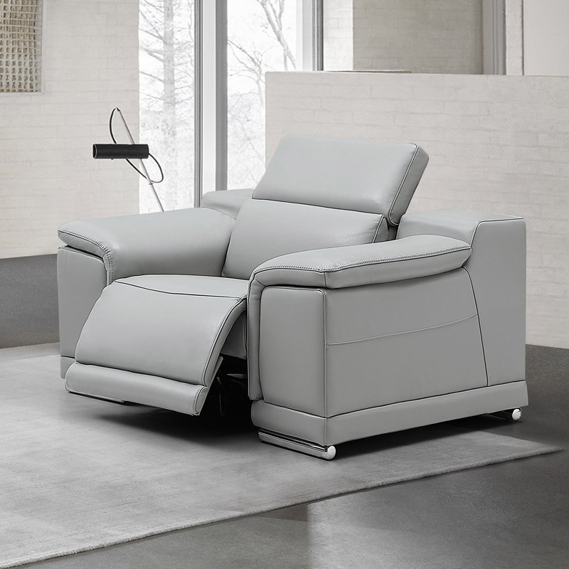 Fauteuil inclinable électrique en cuir, Light Grey Genuine Leather