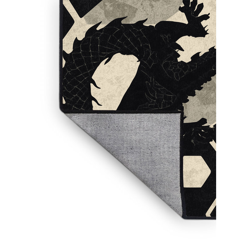 Tapis noir d'inspiration mondiale Pittman Dragons lavable à la machine - reliure noire, 8 x 12
