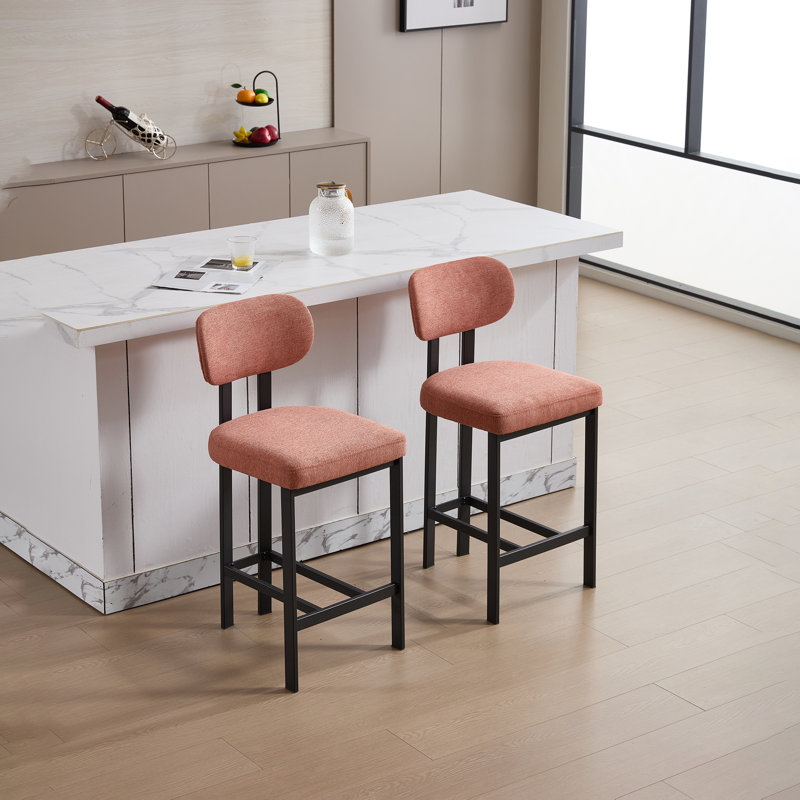 Ensemble de 2 tabourets de bar à hauteur de comptoir en tissu pour salle à manger / cuisine / bar, Orange