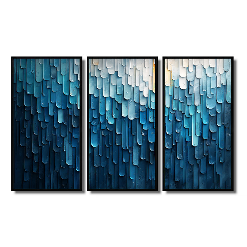 «Drip Paint» de Blue Cubic Matrix II - art mural peinture goutte à goutte - 3 panneaux, H 28 po x l 36 po, Noir