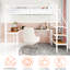 Lit mezzanine simple en fer avec bureau en forme de L et trois tablettes, fonctionnalité, stabilité à long terme, parfait pour l'installation d'un bureau à domicile.-129632259