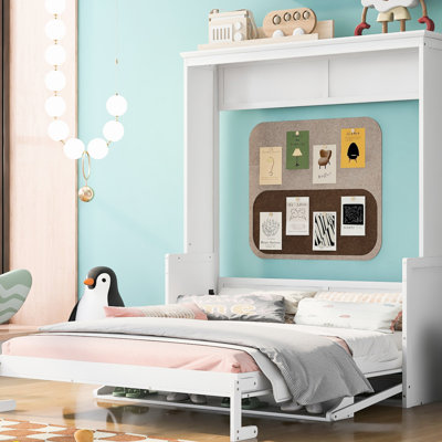 Grand lit avec tablette de bureau fonctionnelle, blanc - Offre un soutien solide pour créer un environnement de chambre à coucher soigné