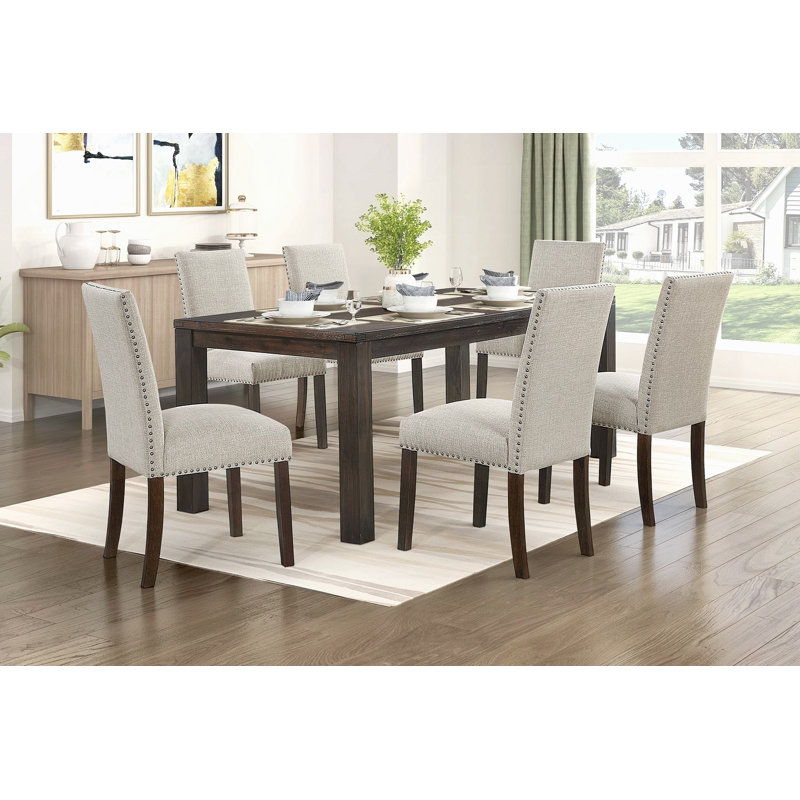 Ensemble de 2 chaises de salle à manger rembourrées avec dossier clouté et garniture cloutée, Taupe