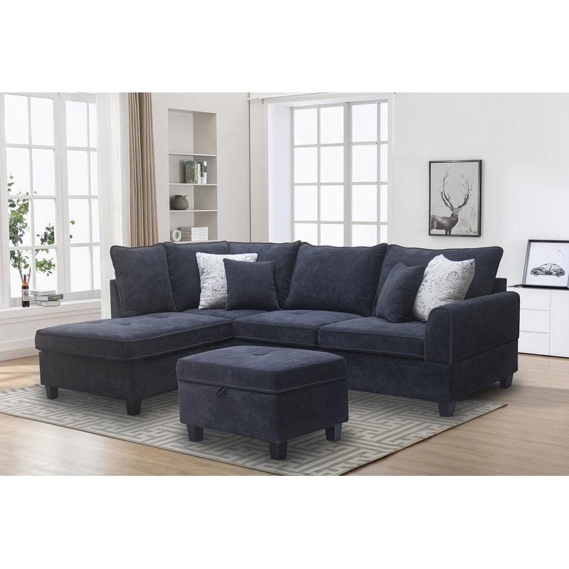 Canapé modulaire en tissu noir l 99,5 po avec méridienne et repose-pieds de rangement Harmony