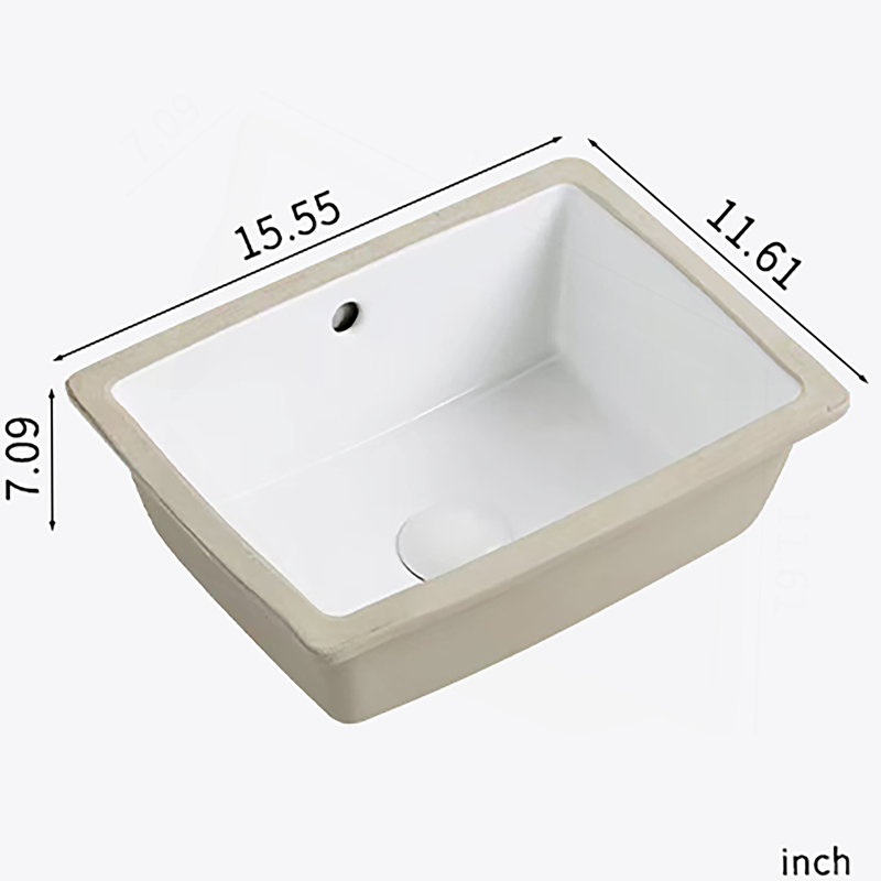 Lavabo de salle de bain rectangulaire encastrable 16 po sous le comptoir en porcelaine blanche