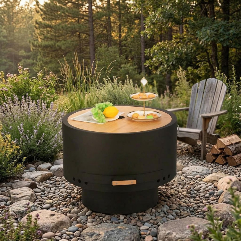 26 in Smokeless Fire Pit with Removable Ash Pan, Wood Burning Firepit Table with Lid&Fire Poker,Smokeless Outdoor Fireplace with Dust Bag, Outdoor Fire Pits for BBQ, Table, Bonfire, Camping.