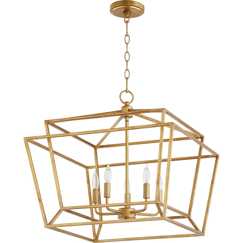 Sonnenberg 5 - Light Dimmable Lantern Chandelier, Gold Leaf, 26.5" H x 18" W x 18" D
