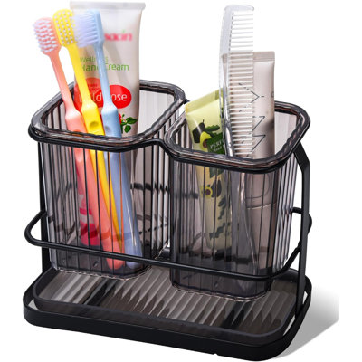 Toothbrush Holders For Bathrooms, 2 Cups Toothbrush Holders Wall Mounted, Dry , Wet Separation, Bathroom Organizers And Storage, Bathroom Toothbrush Holder Set