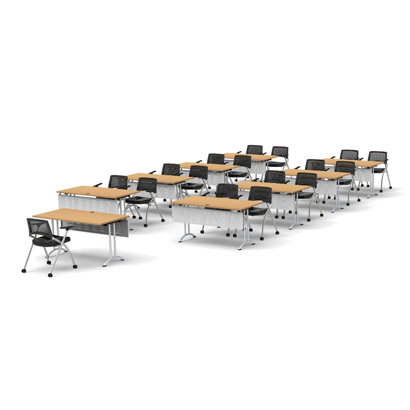 17 Person Training Meeting Seminar Tables with Modesty Panels and 17 Chairs Complete Set