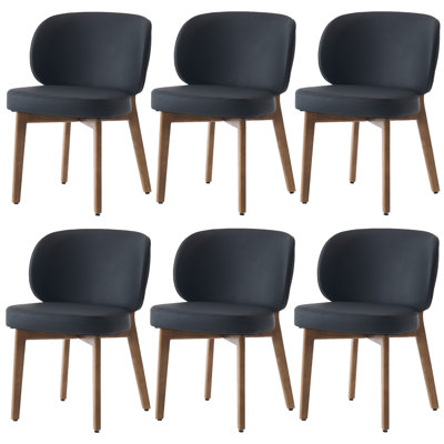 20.1" Extra Wide Upholstered Dining Chair, Side Chair with High Wingback, Armless Vanity Chair With Solid Wood Legs For Dining Living Room Vanity Office, Black, Set of 6