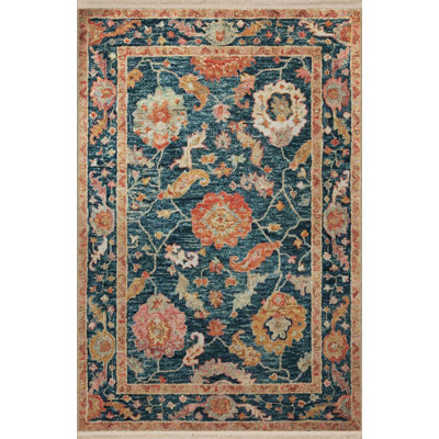Multi-Colored Motif Ethnic Floral Patterned Fringed Vintage Decorative Rug