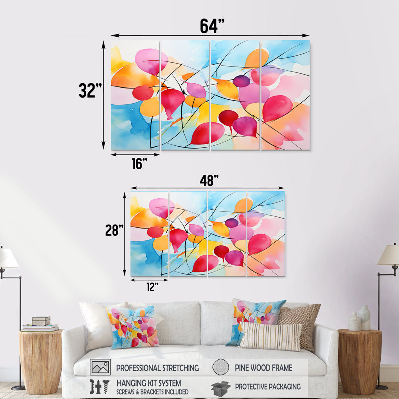 «Pastel Color Geometric Ink Collage V», ensemble d'art mural abstrait géométrique 4 pièces, H 28 po x l 48 po