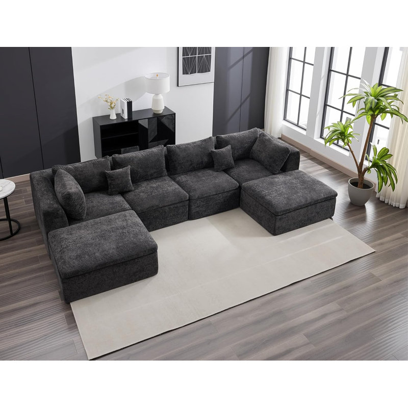 Canapés modulaires, canapé convertible avec repose-pieds, Velours côtelé noir