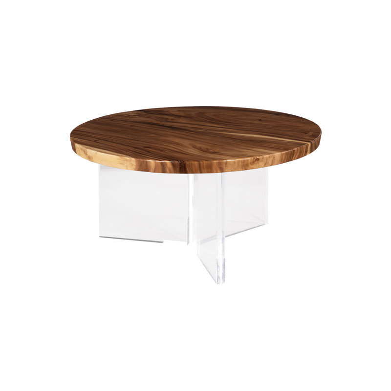 Floating Round Dining Table With Acrylic Legs, Natural