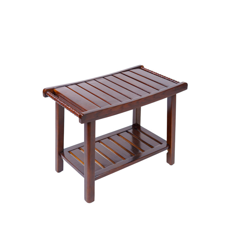 American Red Oak Shower Bench with Handles, Walnut