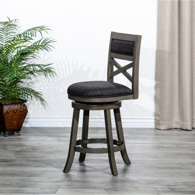 Tabouret pivotant de 24 po de hauteur comptoir, gris vieilli, revêtement gris anthracite, siège de bar embellissant, finition grise, tissu, complément au style maison