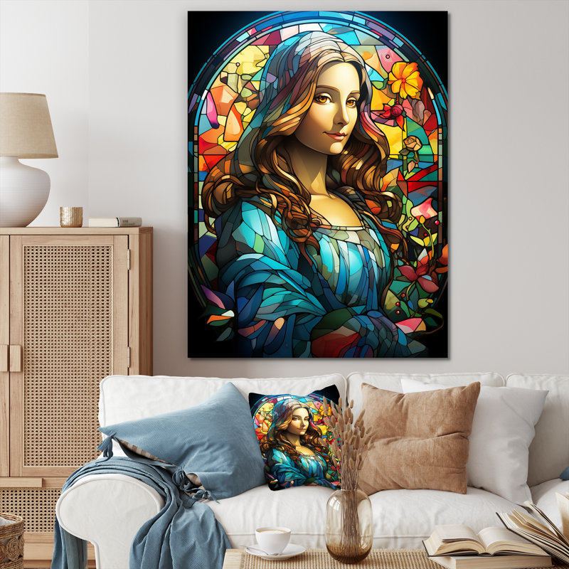 Christian Mona Lisa In Vitrail I - Christianisme, art mural, Black Picture Framed, 20" H x 12" W