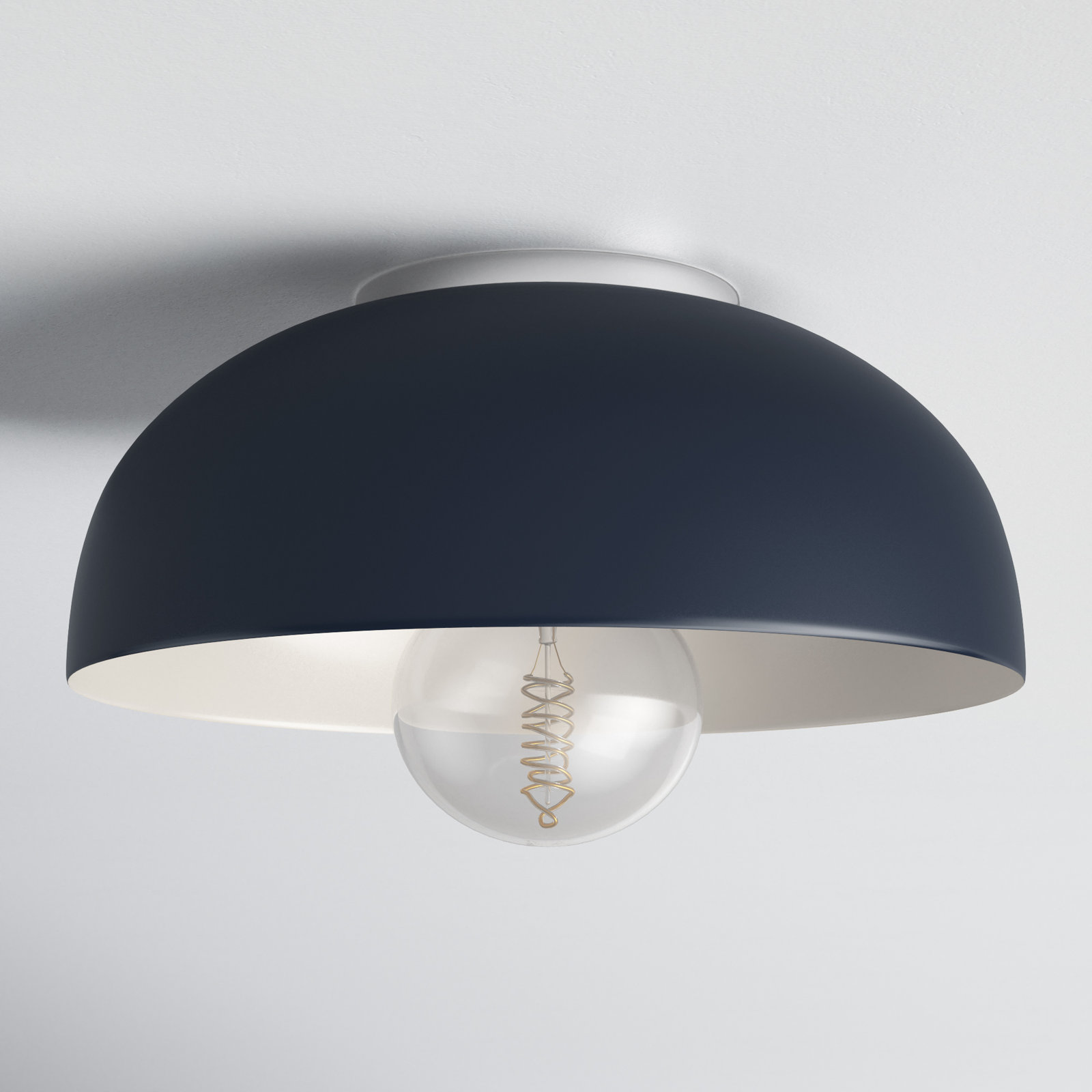 Rodanthe Single Light Metal Flush Mount, Polished Nickel, Navy, 6" H x 14" W x 14" D