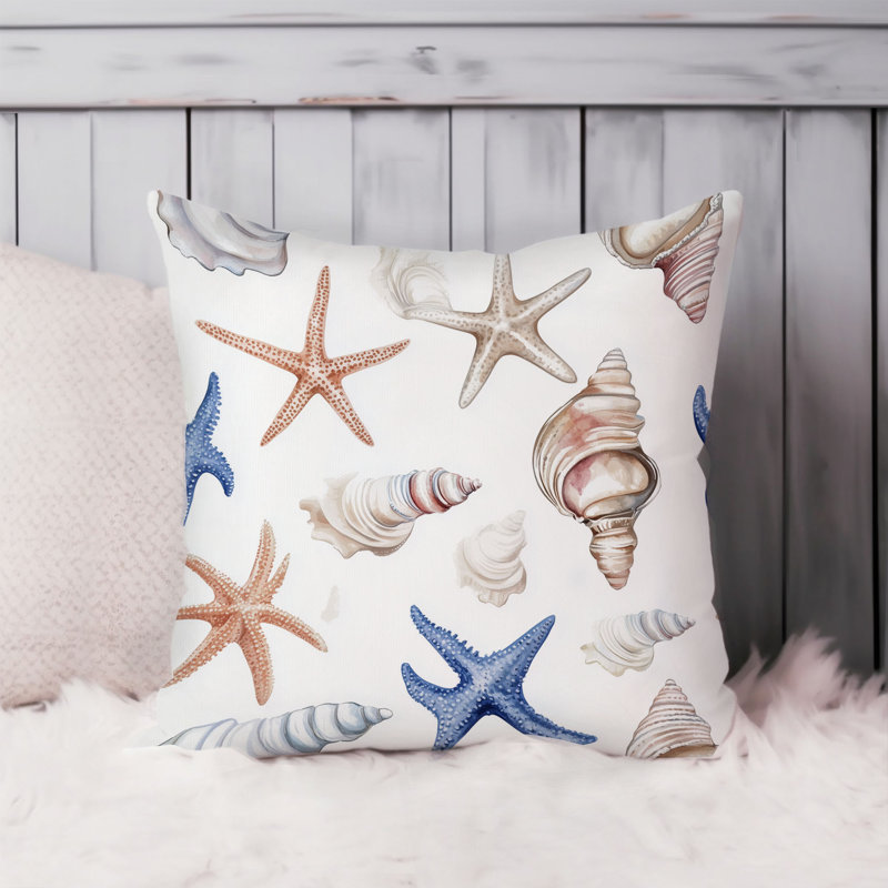 Housse de coussin plage et côtier, Bleu / rouge nautique / plage 9, Carré 18 po