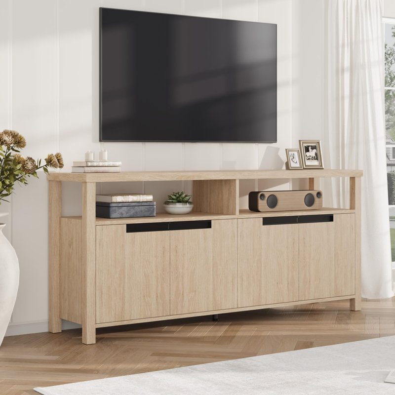 Meuble télé, avec rangement et tablette ouverte, Naturel