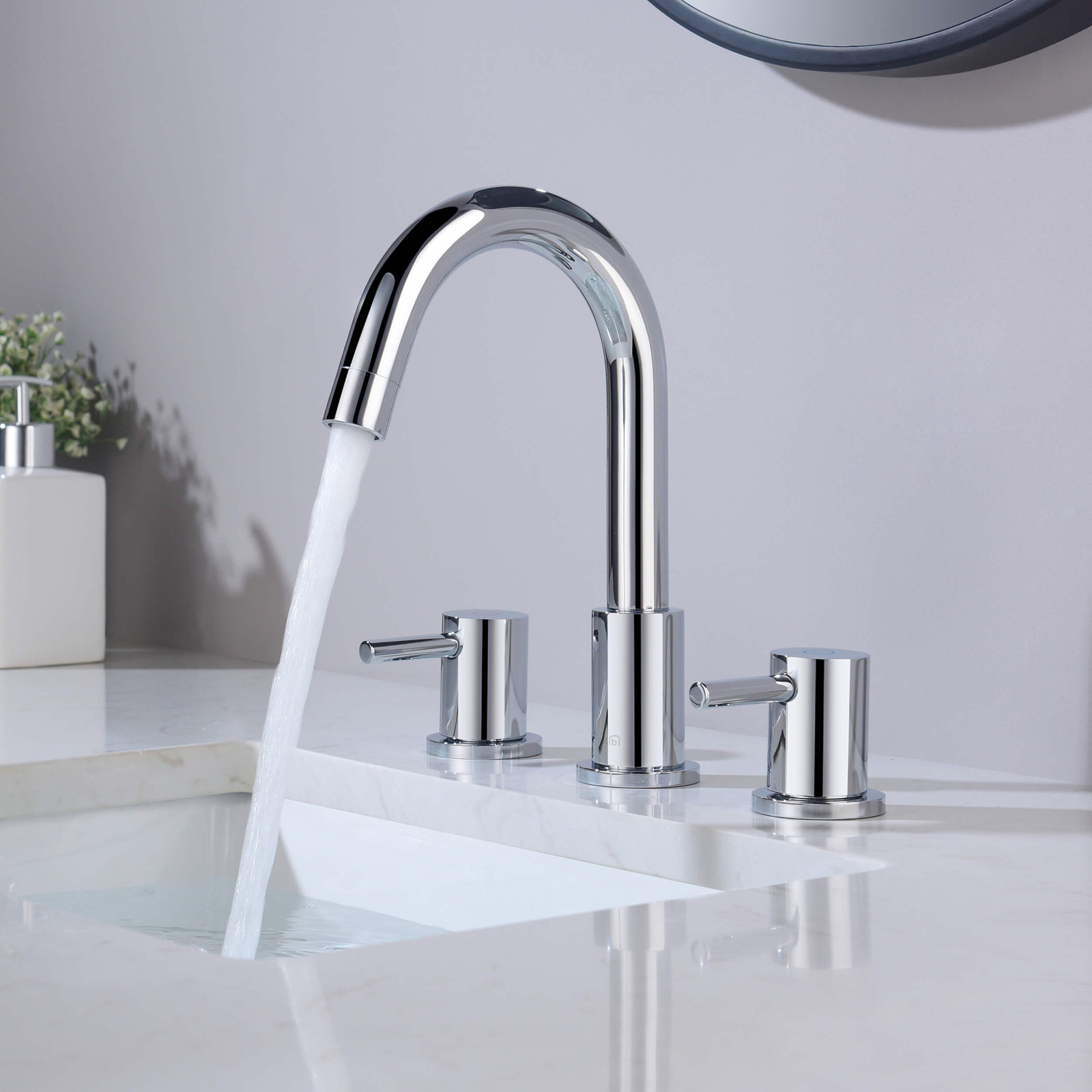 Circular Widespread Bathroom Faucet with Drain, Chrome