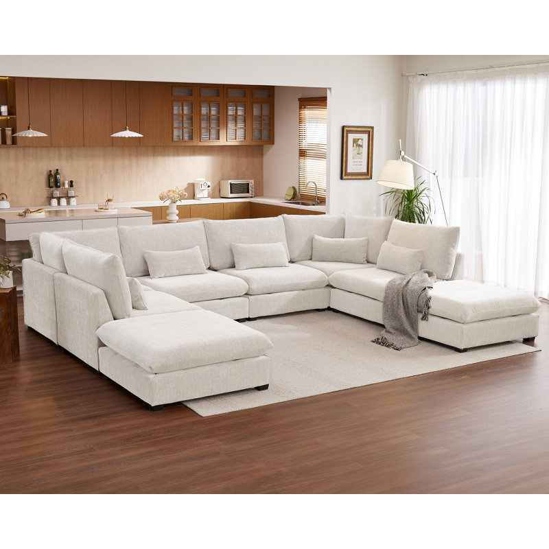 160"Oversized Modular Sectional Sofa for Living Room 8-Seat Couch Chenille Sofa Large Sleeper Bed with Convertible Ottoman