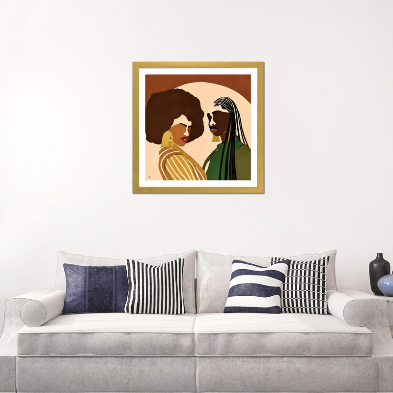 « Fly Sistas » par Bria Nicole-impression d’art graphique, Papier encadré doré, Blanc, H 24 po x l 24 po x p 1 po