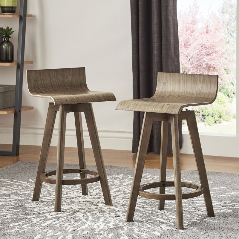 Tabouret de bar et de comptoir pivotant Dery, Noyer, Tabouret de comptoir (assise de 24 po de hauteur)