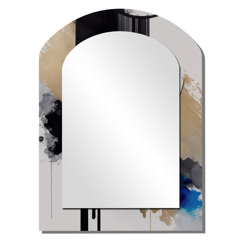 Blue Minimalist Abstract I - Minimalism Asymmetrical Decorative Wall Mirror, Modern Arch Mirror, Printed Metal Art, 34" x 25"