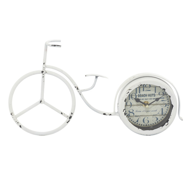 Analog Metal Mechanical Tabletop Clock in White