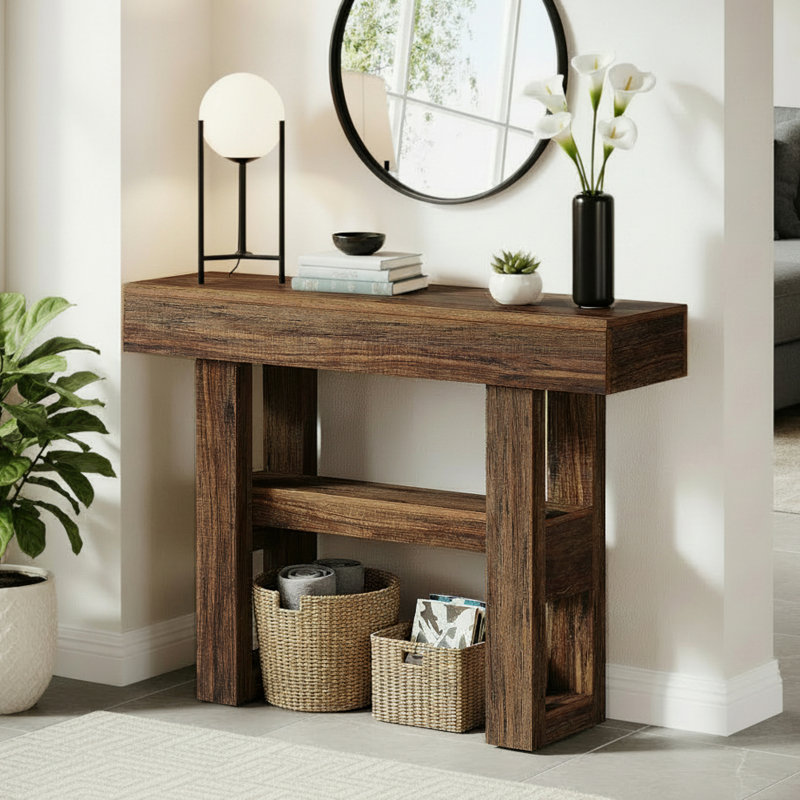Table console 41,3 po, canapé d'entrée étroit à 2 niveaux avec rangement