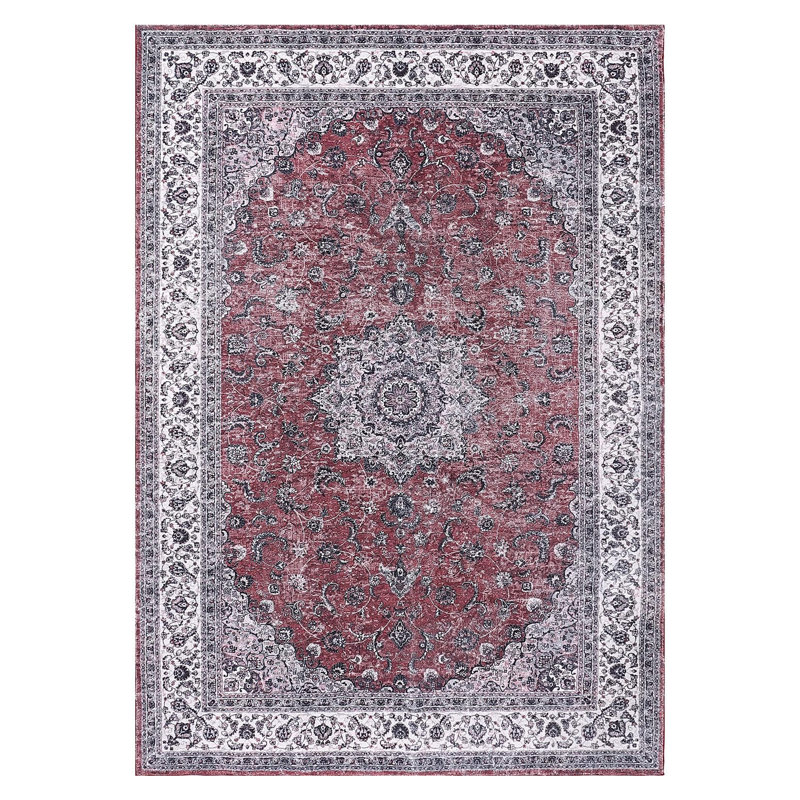 Rectangle Floral Washable Area Rug, Red, Rectangle 160 x 230 cm