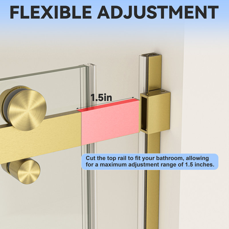 Porte de douche coulissante simple sans cadre de 44 à 48 po x H 76 po avec verre trempé transparent de 5/16 po (8 mm)
