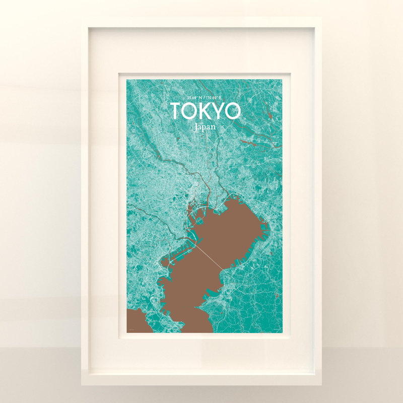 Carte de la ville de Tokyo, impression, H 36 po x l 24 po, Vert / brun