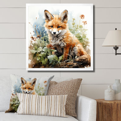 Minimalisme, renard, portrait, fleurs, art mural