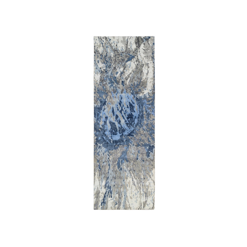 Tapis large ivoire en laine et en soie noué à la main 4 pi x 11 pi 9 po A88CB2B1411C48AB8D8A91048D68C48D