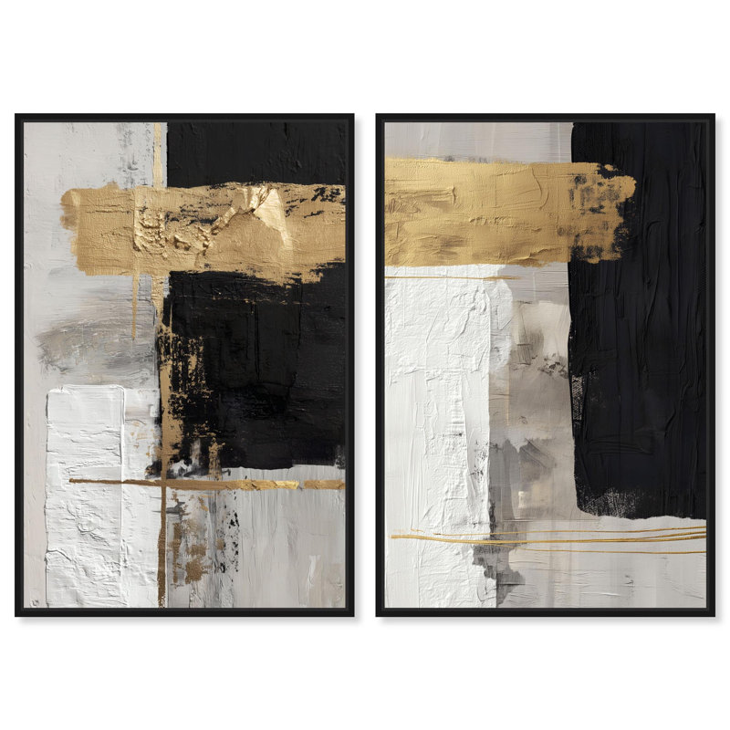 Ensemble de toiles « Gold Textures » - Décoration murale marron par Art Remedy, cadre noir, 10 x 15, 31" H x 21" W