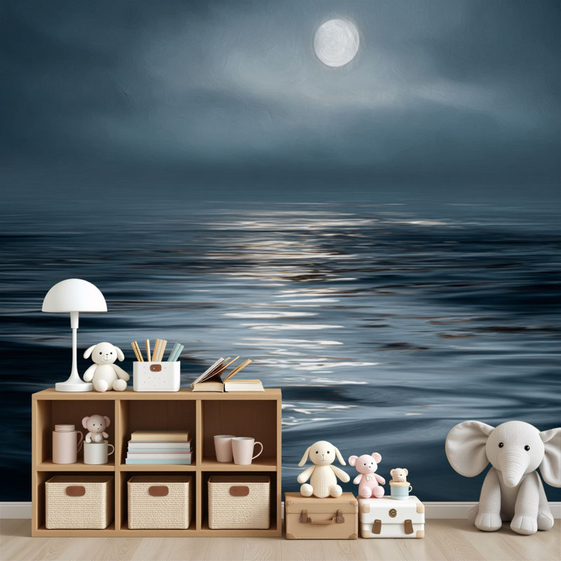 Papier peint adhésif lune lune sombre nuit d'océan Moody Atmosphere Reflection, L 96 po x l 69 po