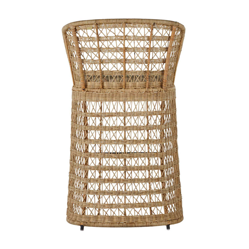 Libby Beige and Gray Rattan Bar Stool with Metal Footrest