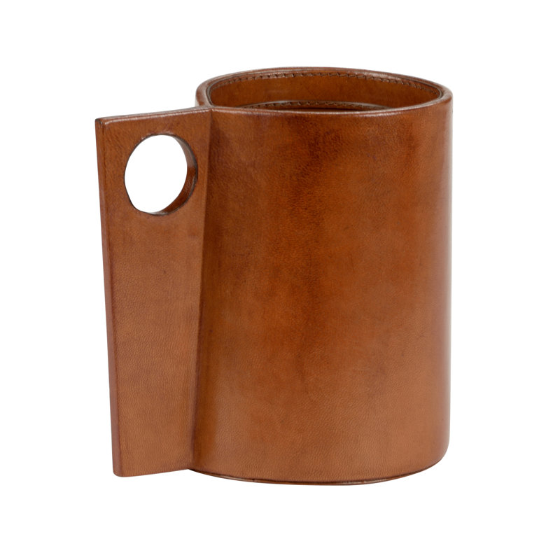 Leather Table Vase, 7.3" H x 7.3" W x 5.5" D