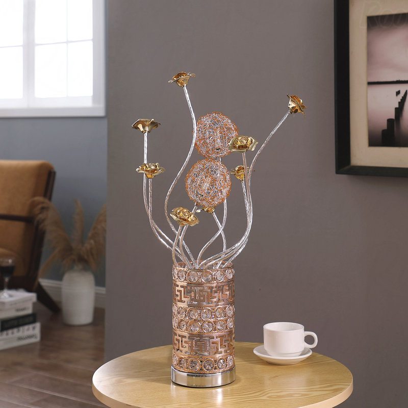 Lampe de table - Cadre en aluminium, cuivre doré et fil argenté