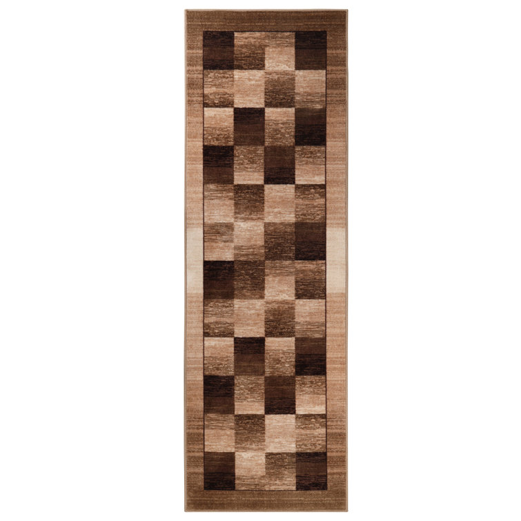 Rustic Color Block Checkered NonSlip Indoor Runner or Area Rug