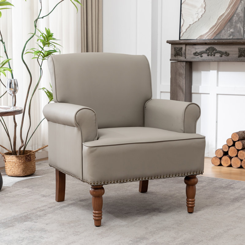 31' Wide Classic Faux Leather Accent Chair with Thick Cushion, Gray
